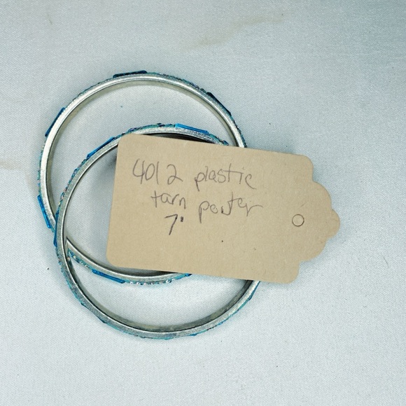 4012. Blue Rhinestone Bangle Bracelet Set - Picture 4 of 4